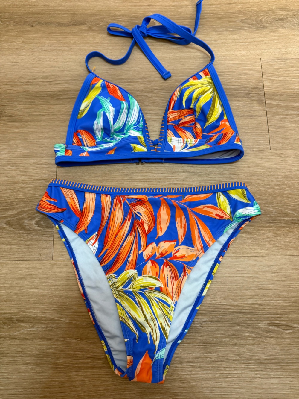 CUPSHE Blue Tropical Leaf Two-Piece Swim Set